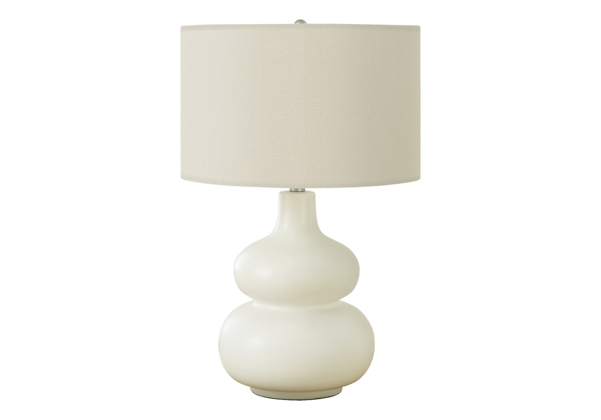 25 in. Ceramic Gourd Table Lamp with Cream Drum Shade, Cream