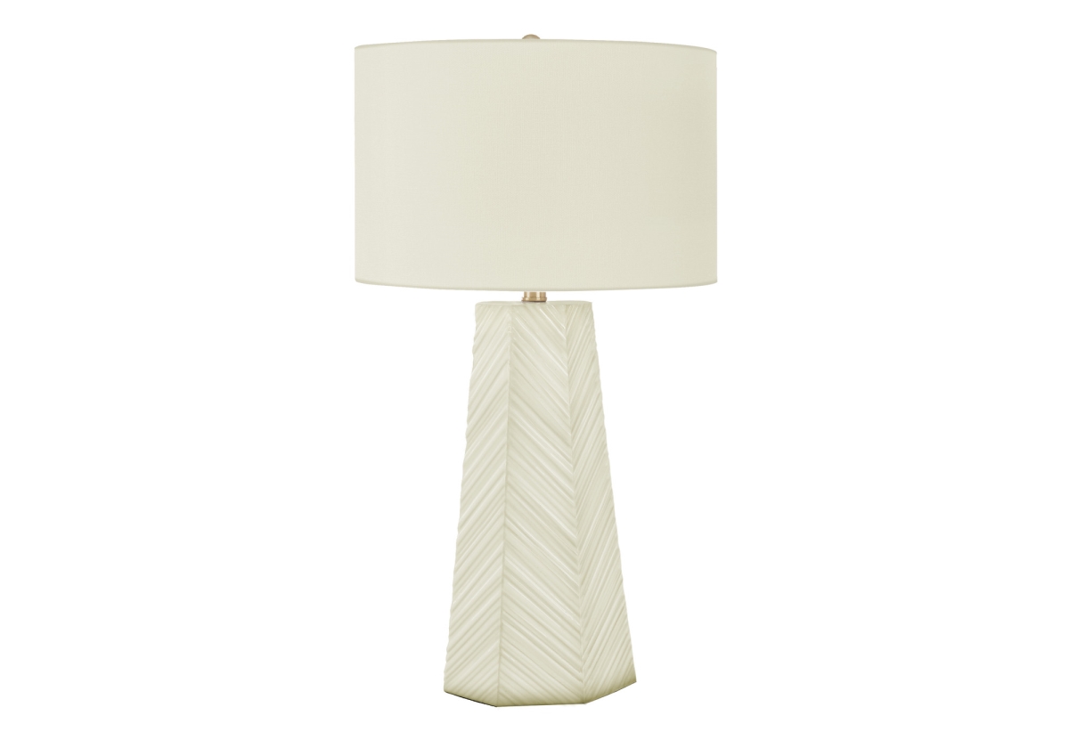 545802 29 in. Ceramic Geometric Table Lamp with Ivory Drum Shade, White