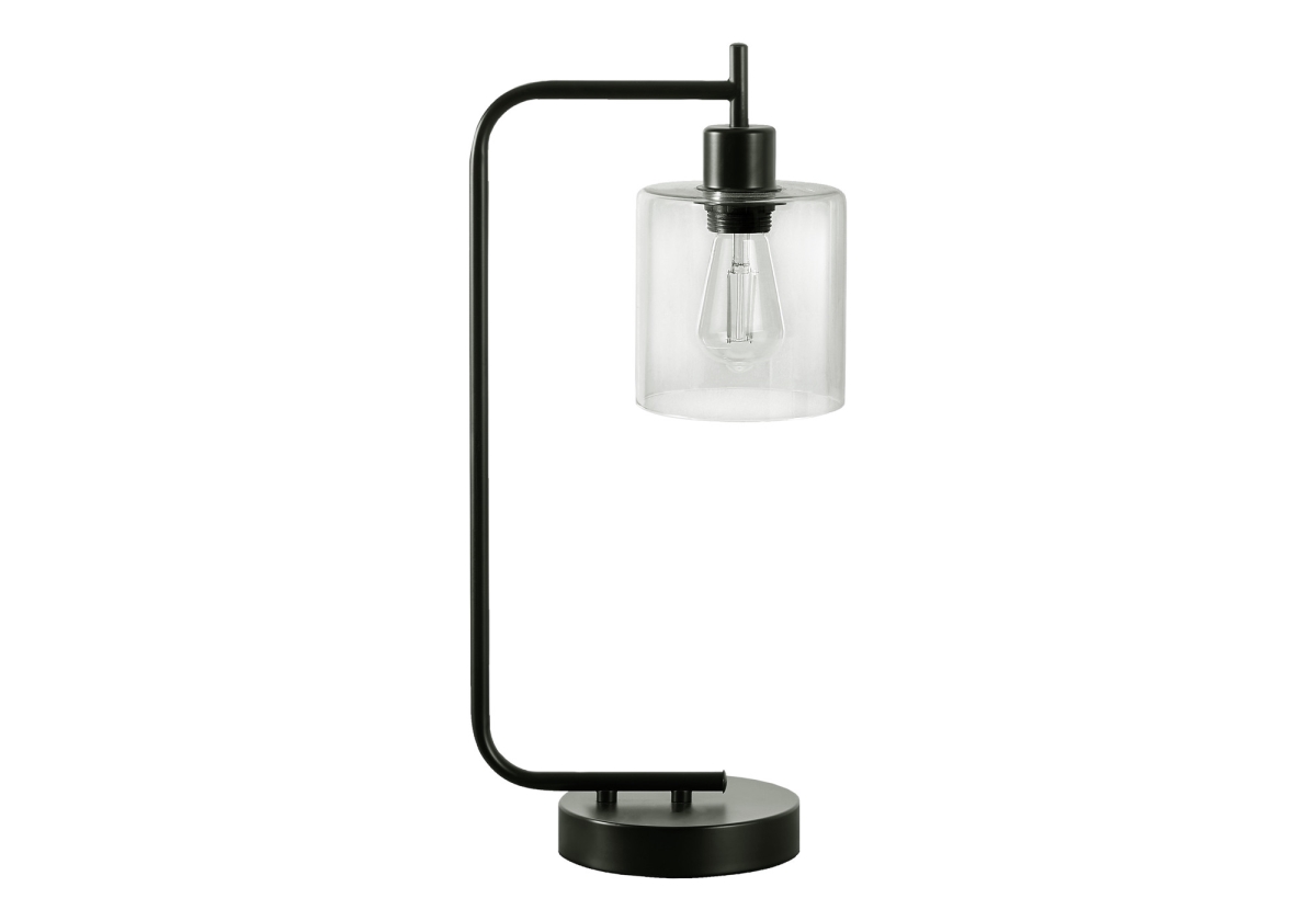 20 in. Metal Round Arched USB Table Lamp with Clear Drum Shade, Black