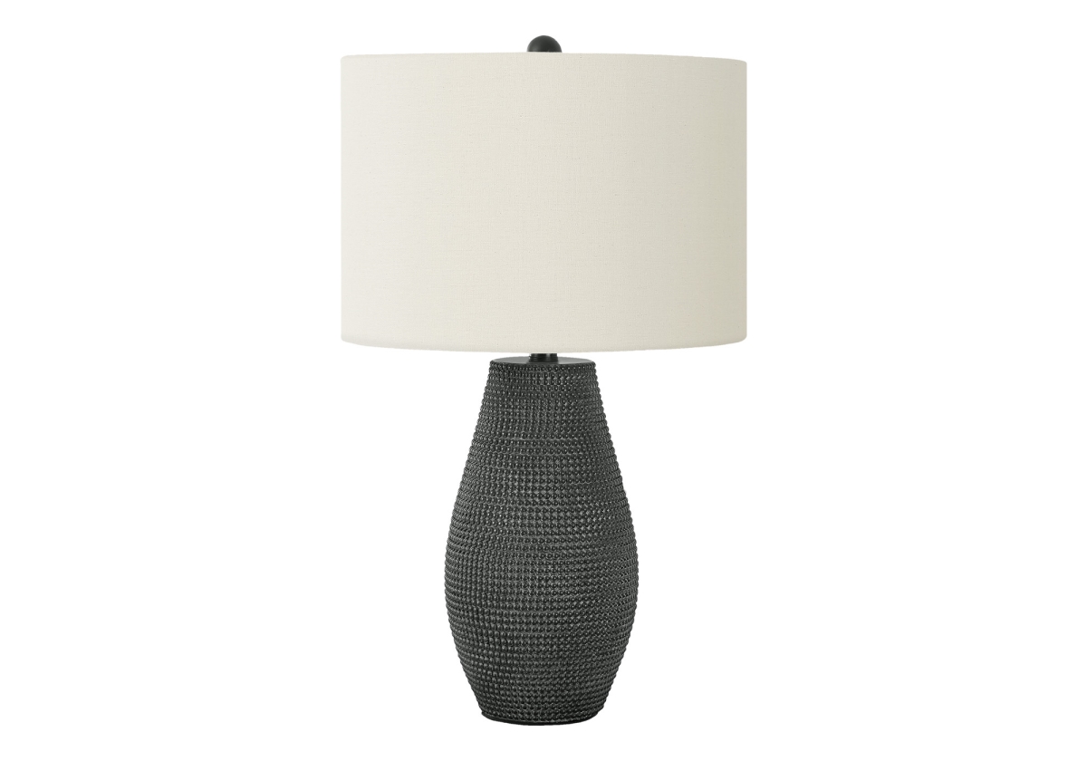 24 in. Round Table Lamp with Ivory Drum Shade, Black