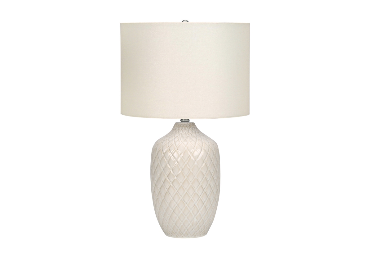 25 in. Ceramic Urn Table Lamp with Cream Drum Shade, Cream