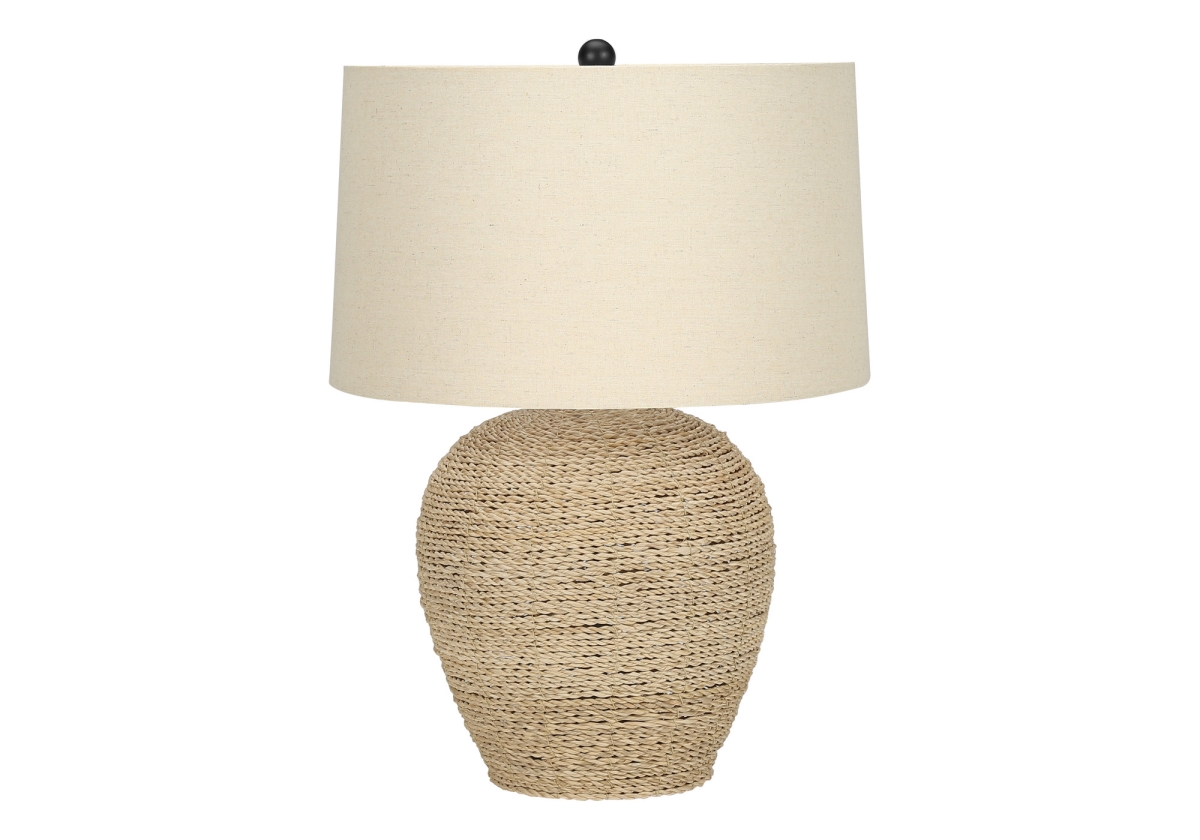 545851 25 in. Rattan Round Table Lamp with Beige Drum Shade, Beige