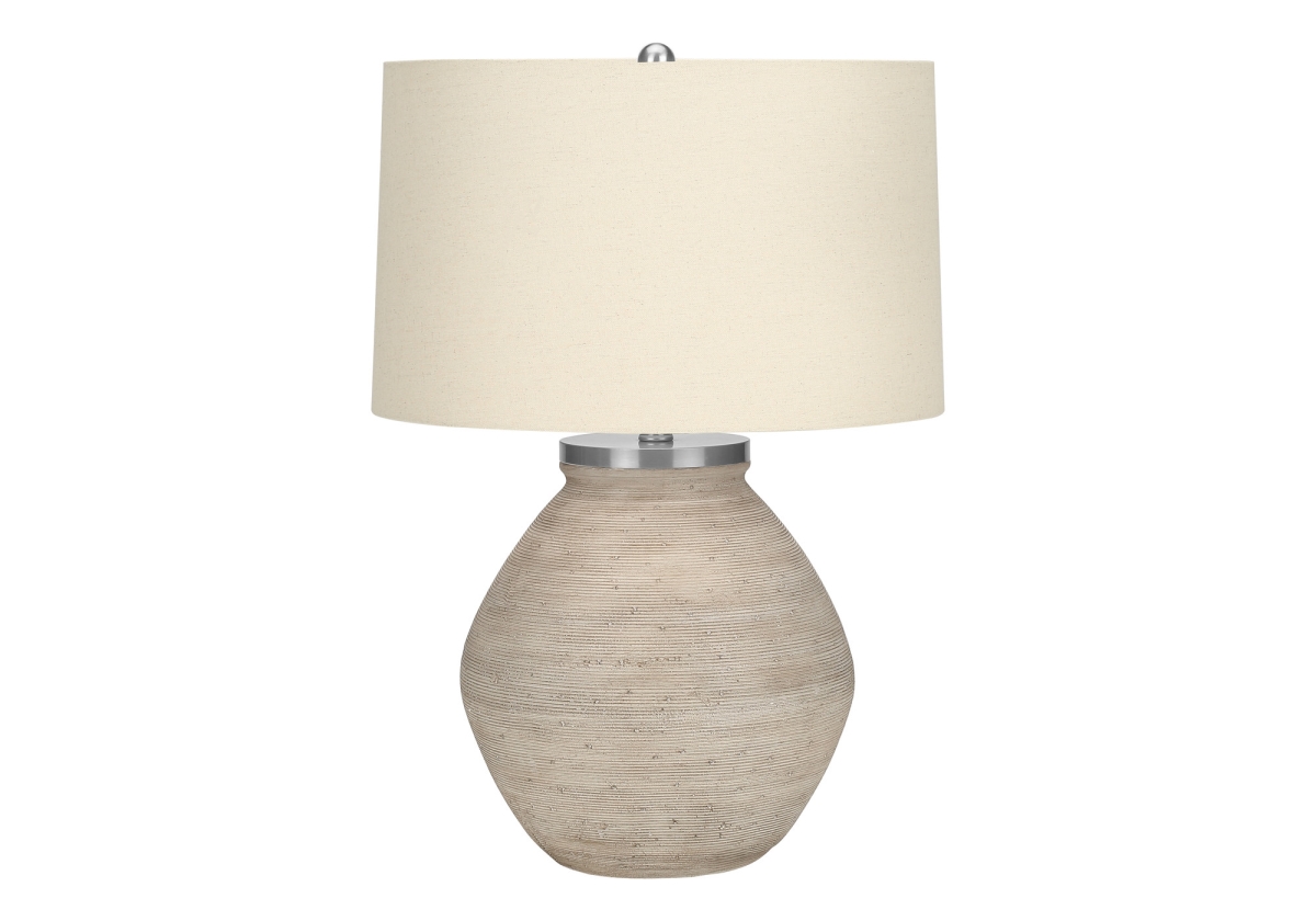 25 in. Concrete Round Table Lamp with Beige Drum Shade, Cream
