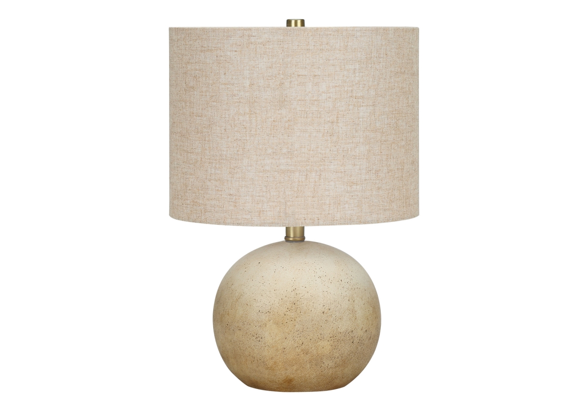 20 in. Concrete Round Table Lamp with Beige Drum Shade, Beige