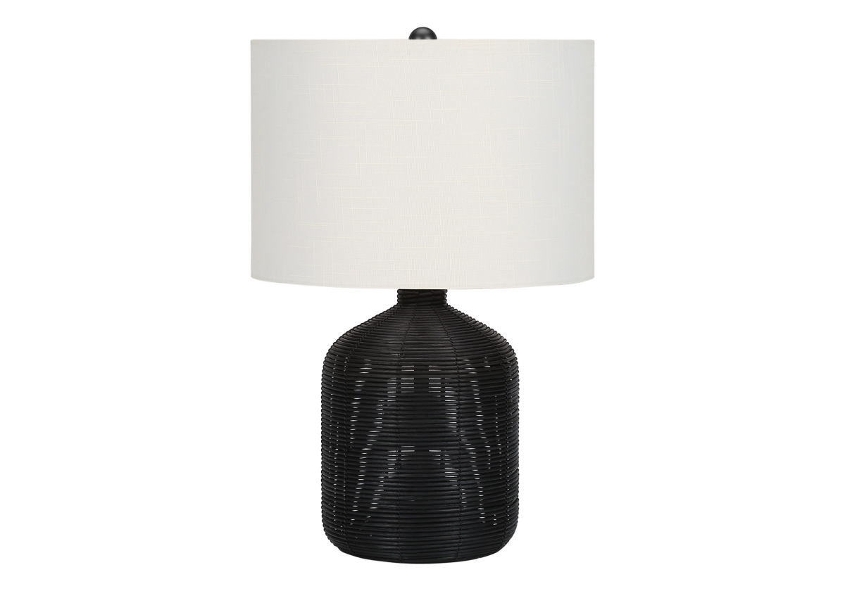 545872 23 in. Rattan Round Table Lamp with Ivory Drum Shade, Black
