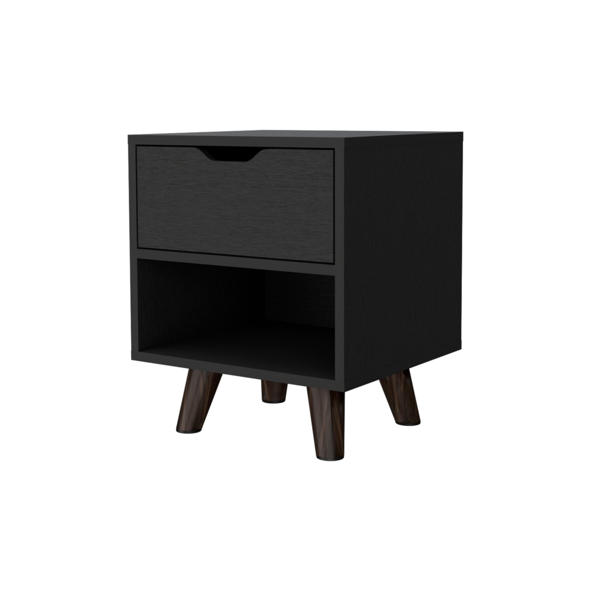 19 in. One Drawer Faux Wood Nightstand, Black