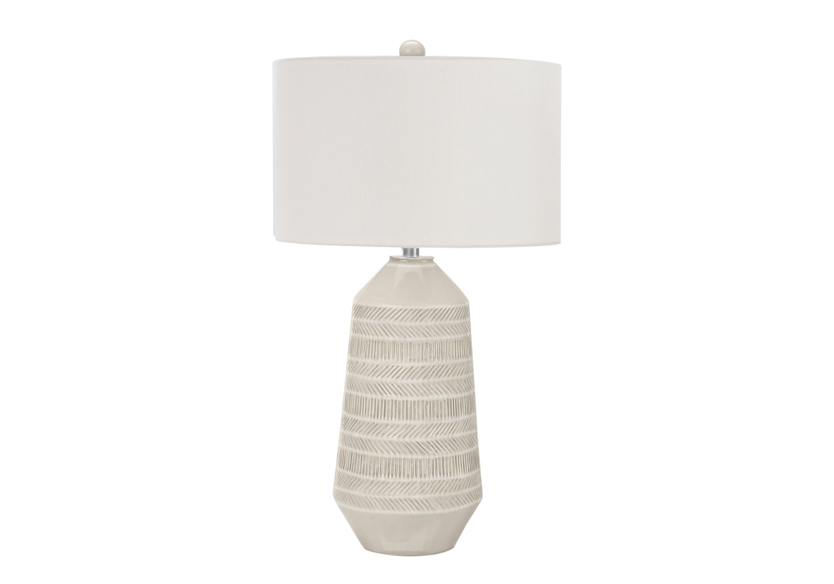 33 in. Ceramic Geometric Table Lamp with Cream Drum Shade, Ivory