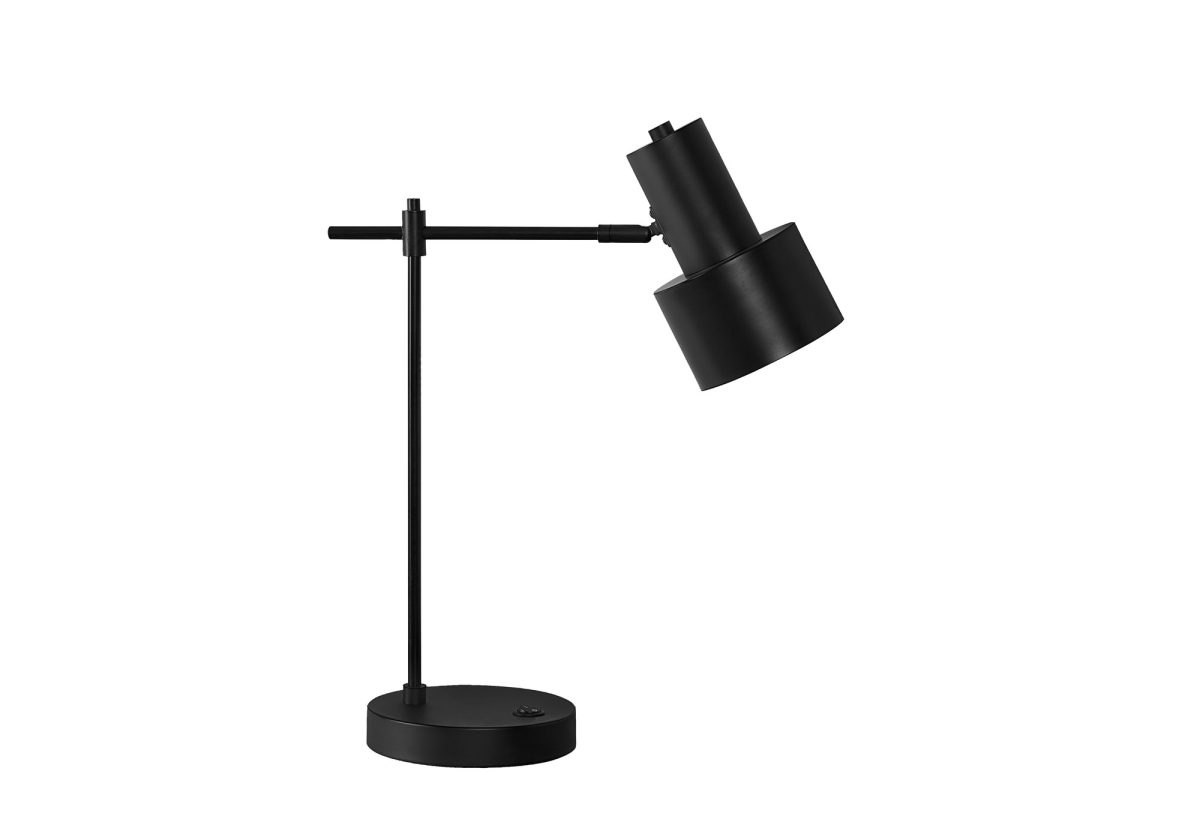 545830 21 in. Metal Round USB Table Lamp with Black Drum Shade, Black