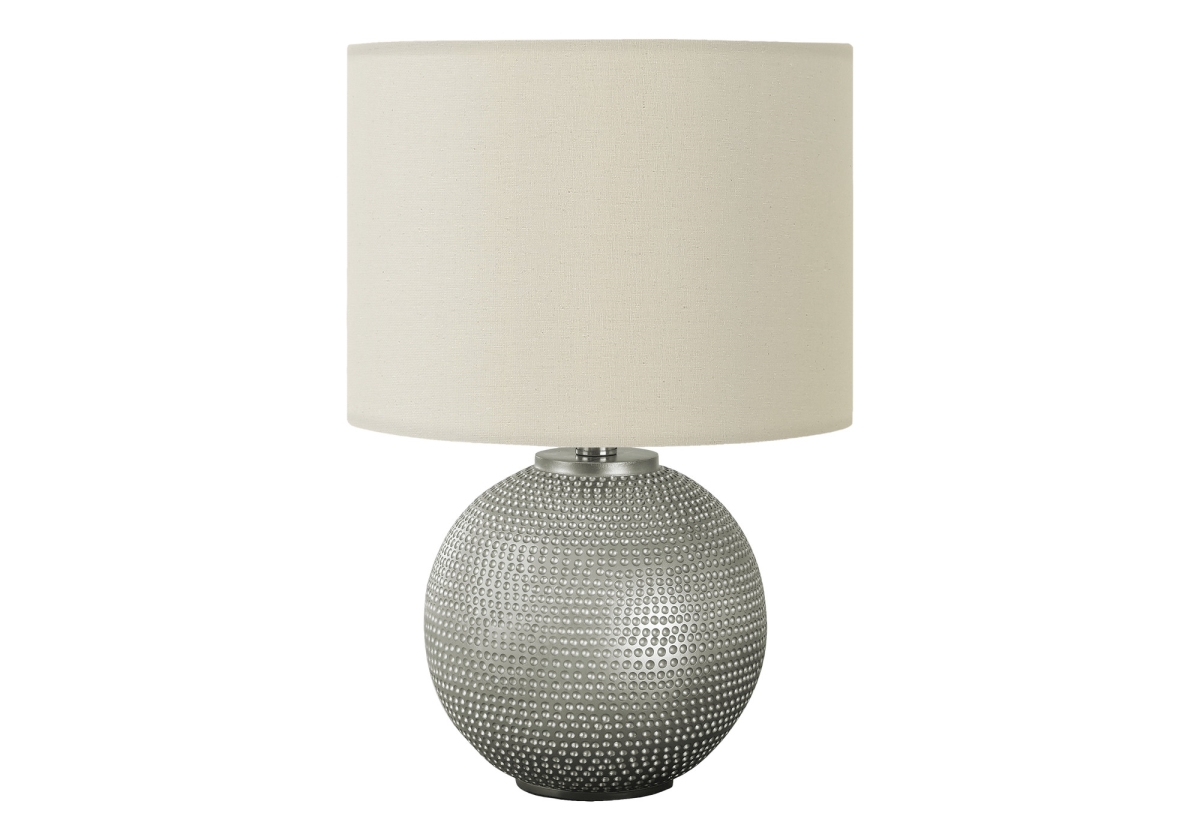 19 in. Round Table Lamp with Ivory Drum Shade, Gray
