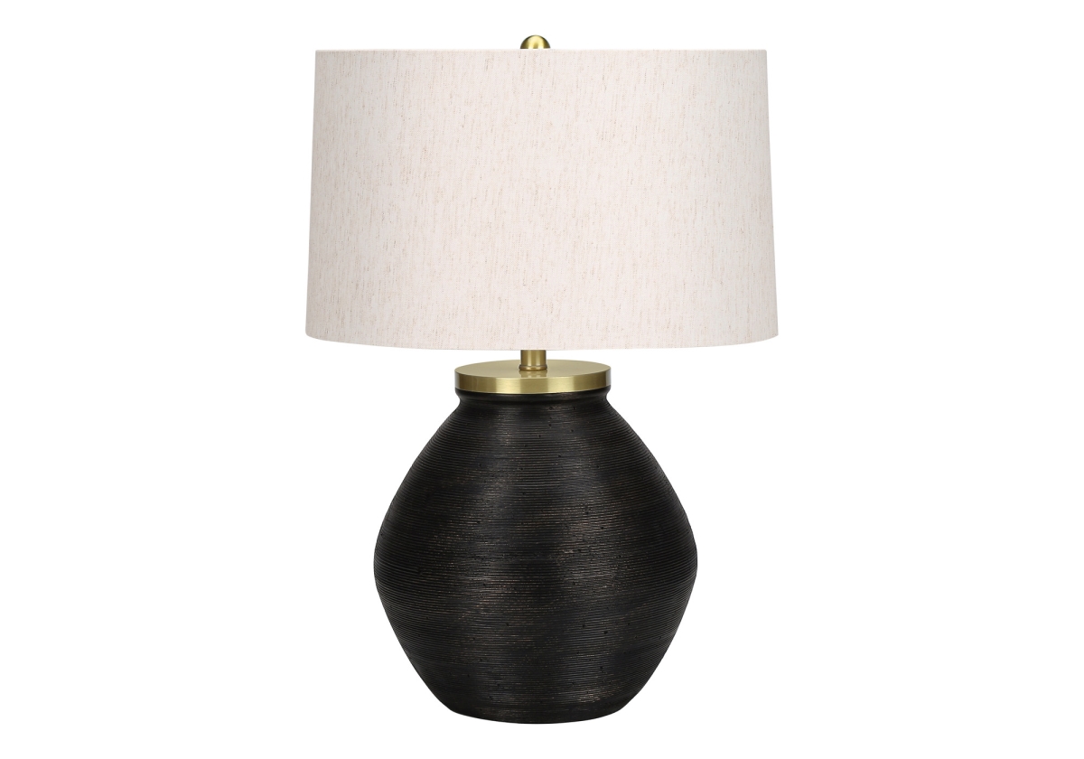 25 in. Concrete Round Table Lamp with Ivory Drum Shade, Black & Gold