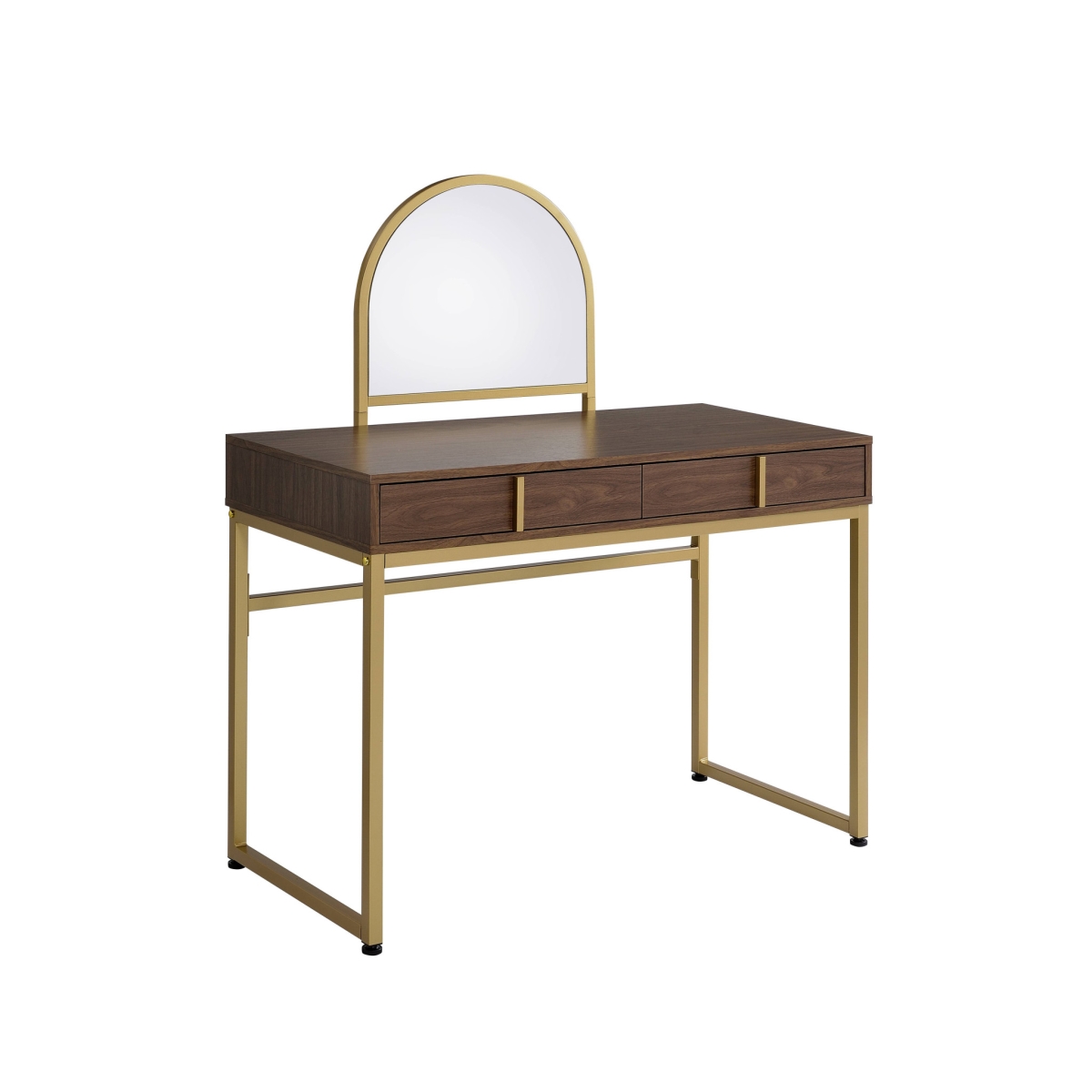50 in. Finish Round Dresser Mirror, Walnut & Gold