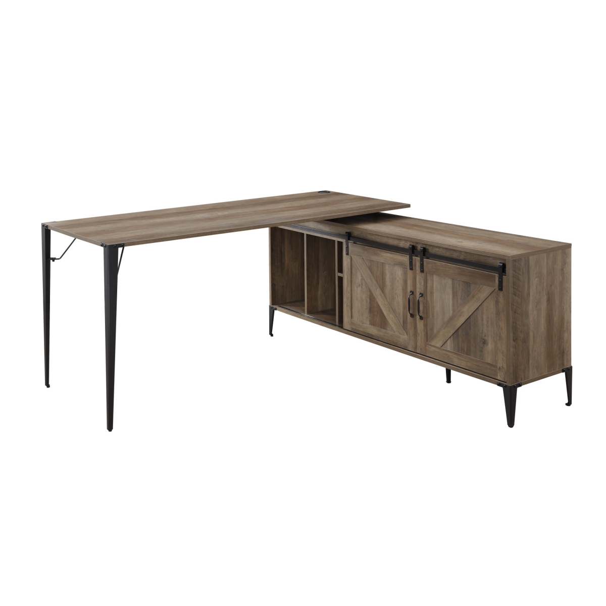 65 in. L Shape Writing Desk, Brown & Black