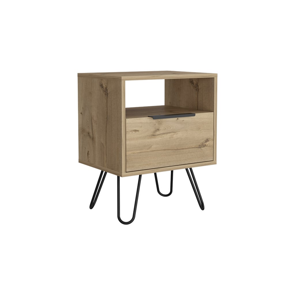 22 in. Faux Wood Nightstand with Storage, Beige
