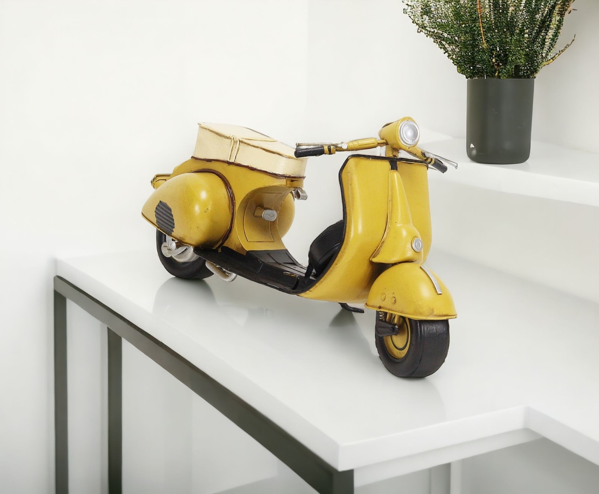 9 in. Metal Hand Painted Model Motorcycle Sculpture, Yellow & Black