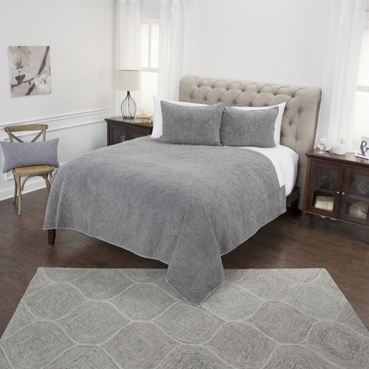 479880 Grey King Size 100 Percent Cotton 300 Thread Count Machine Washable Down Alternative Comforter