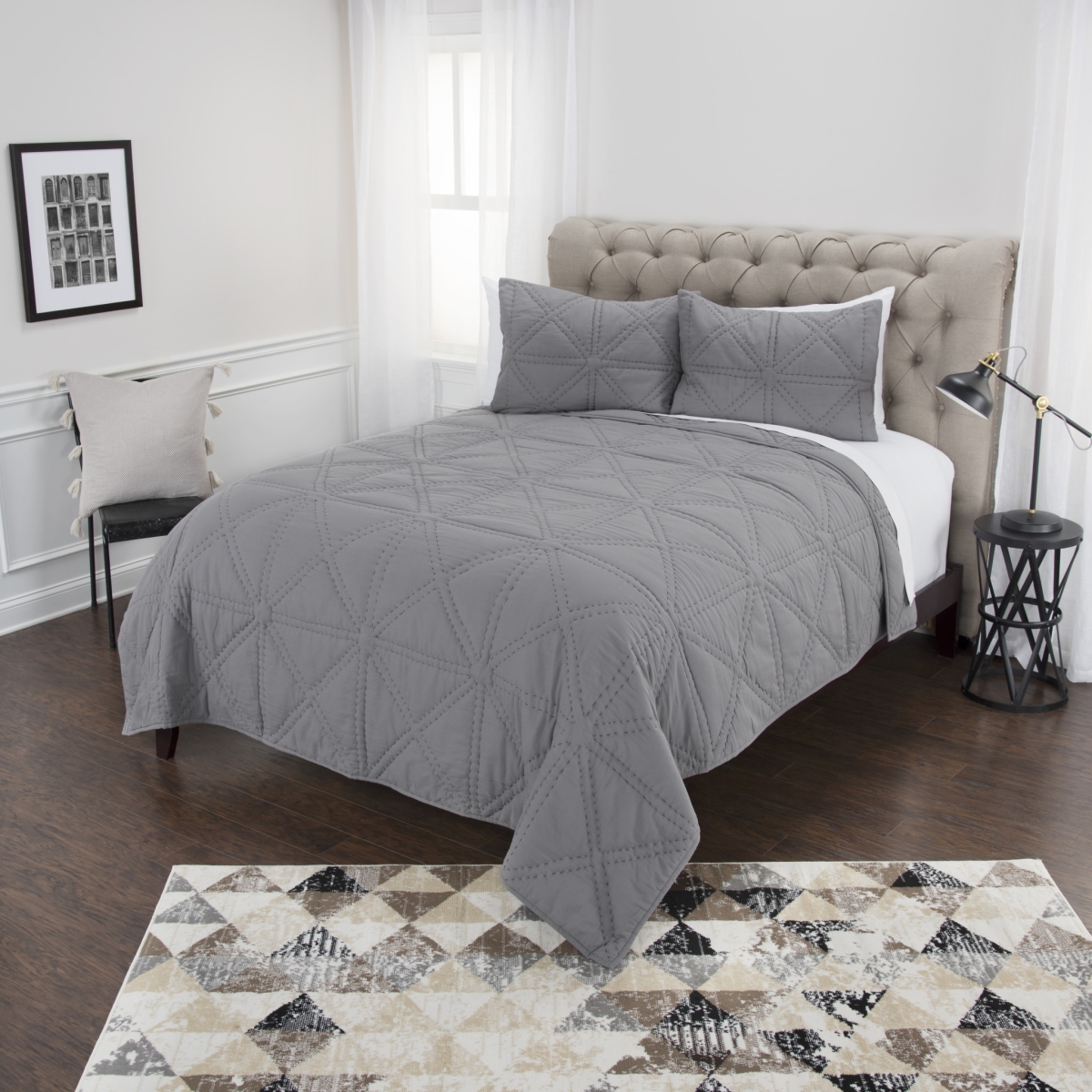 Grey King Size 100 Percent Cotton 300 Thread Count Machine Washable Down Alternative Comforter