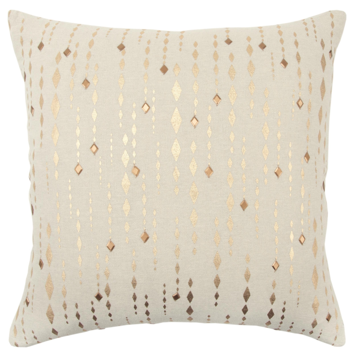 20 in. Gold & Ivory Cotton Pillow with Beads Edges