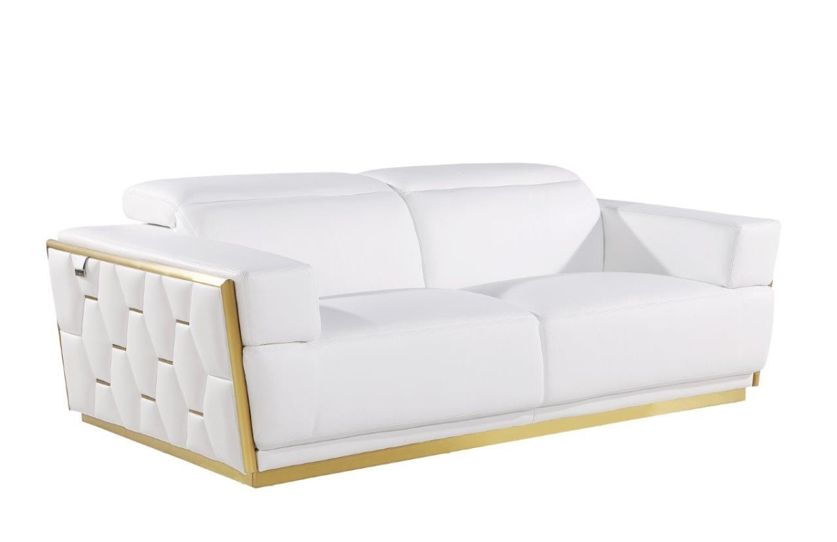 40 x 89 x 43 in. White & Silver Leather Sofa