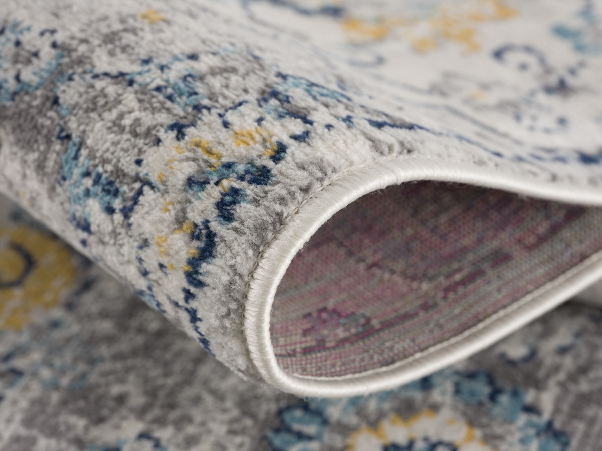 8 ft. Blue & Grey Floral Washable Non Skid Round Area Rug