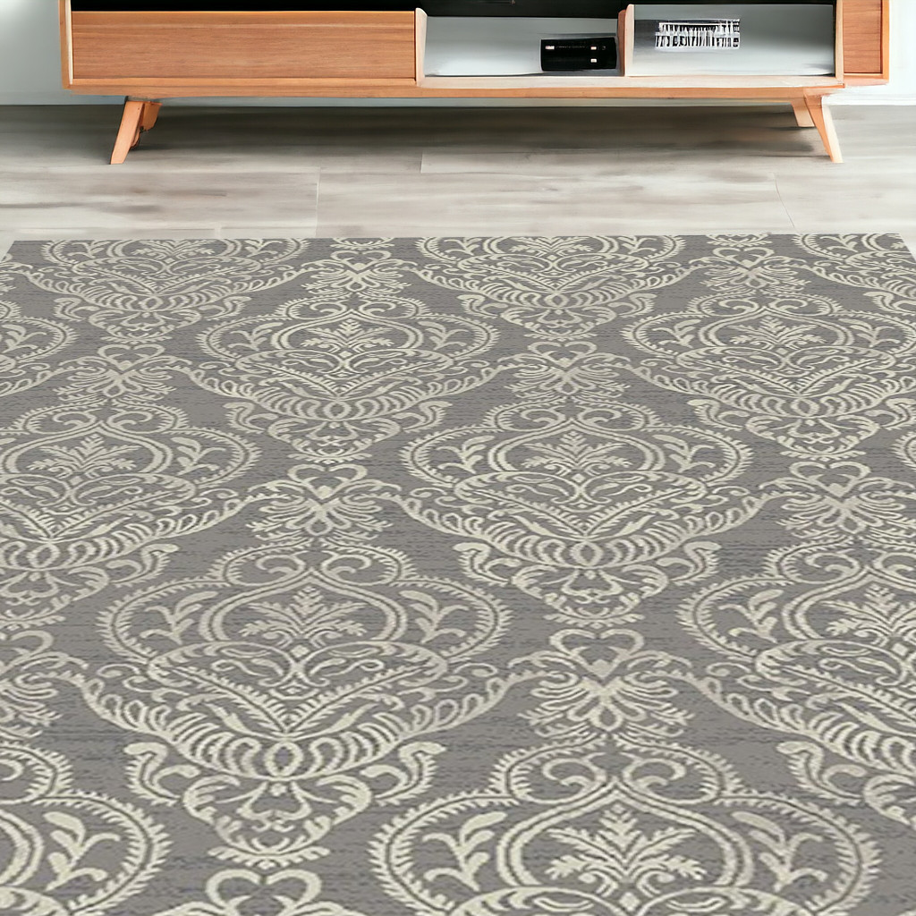 552168 5 x 8 ft. Grey & Beige Damask Rectangle Area Rug