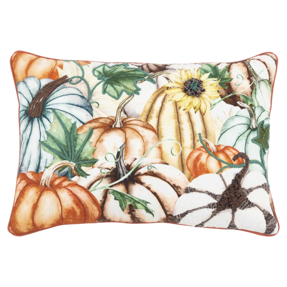 518657 14 x 20 in. Orange & Ivory Thanksgiving Cotton Pillow with Embroidery Edges