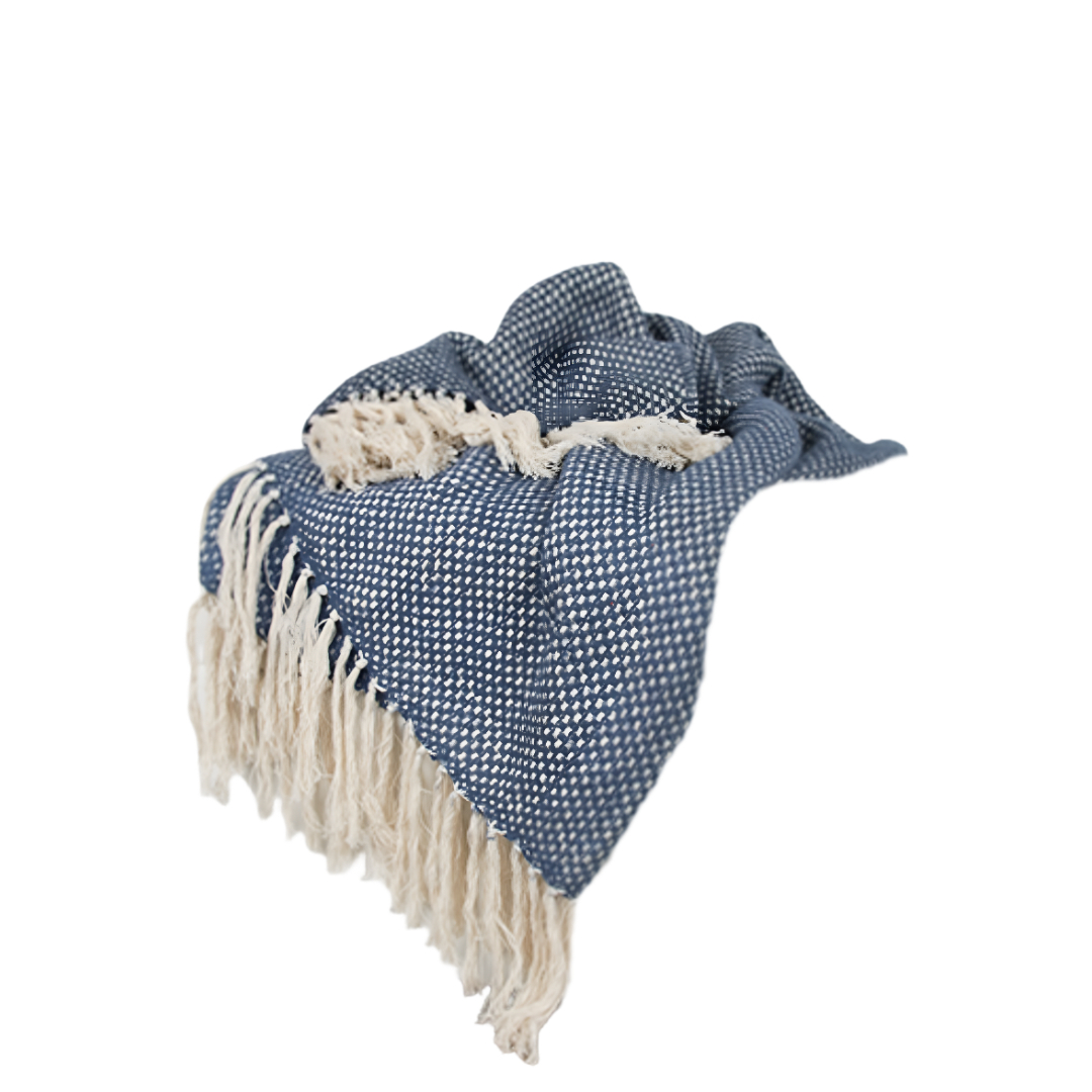 Navy Blue Woven 100 Percent Cotton Throw Blanket