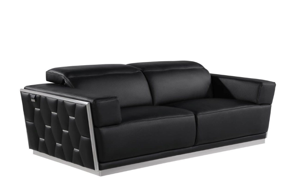 40 x 89 x 43 in. Black & Silver Leather Sofa