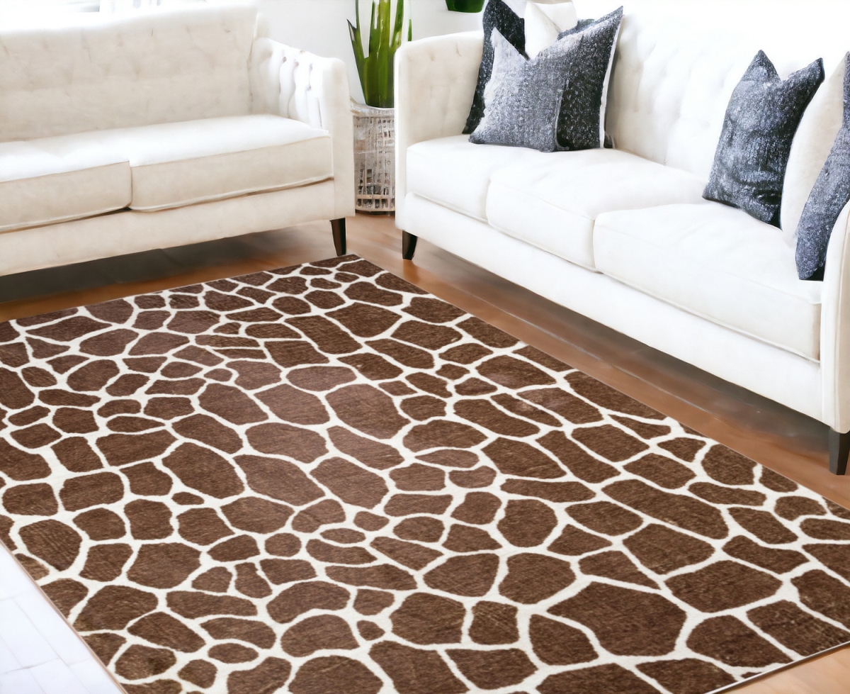 Picture of HomeRoots 491706 5 x 8 ft. Brown Animal Print Shag Non Skid Rectangle Area Rug