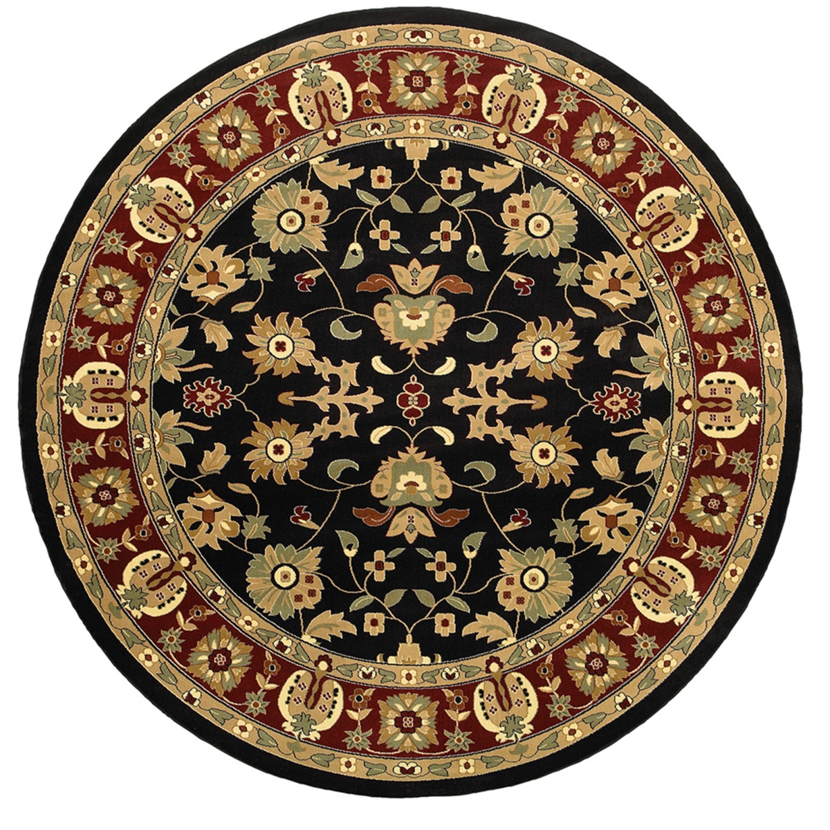 549974 6 ft. Black & Red Floral Round Area Rug