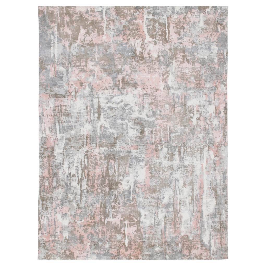 2 x 3 ft. Grey & Pink Abstract Hand Loomed Rectangle Area Rug