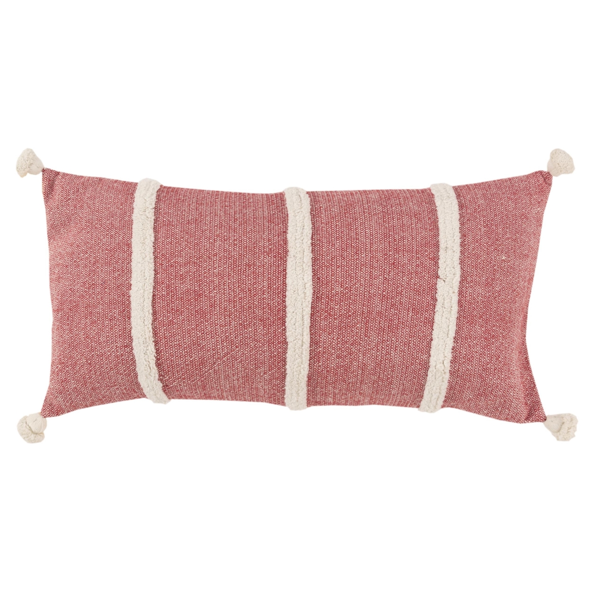 14 x 14 in. Red & White Cotton Pillow with Tassels Edges