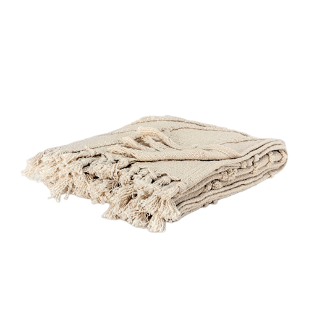 Natural Woven 100 Percent Textured Cotton Throw Blanket