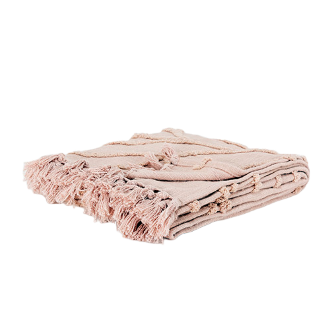 Blush Woven 100 Percent Textured Cotton Floral Throw Blanket