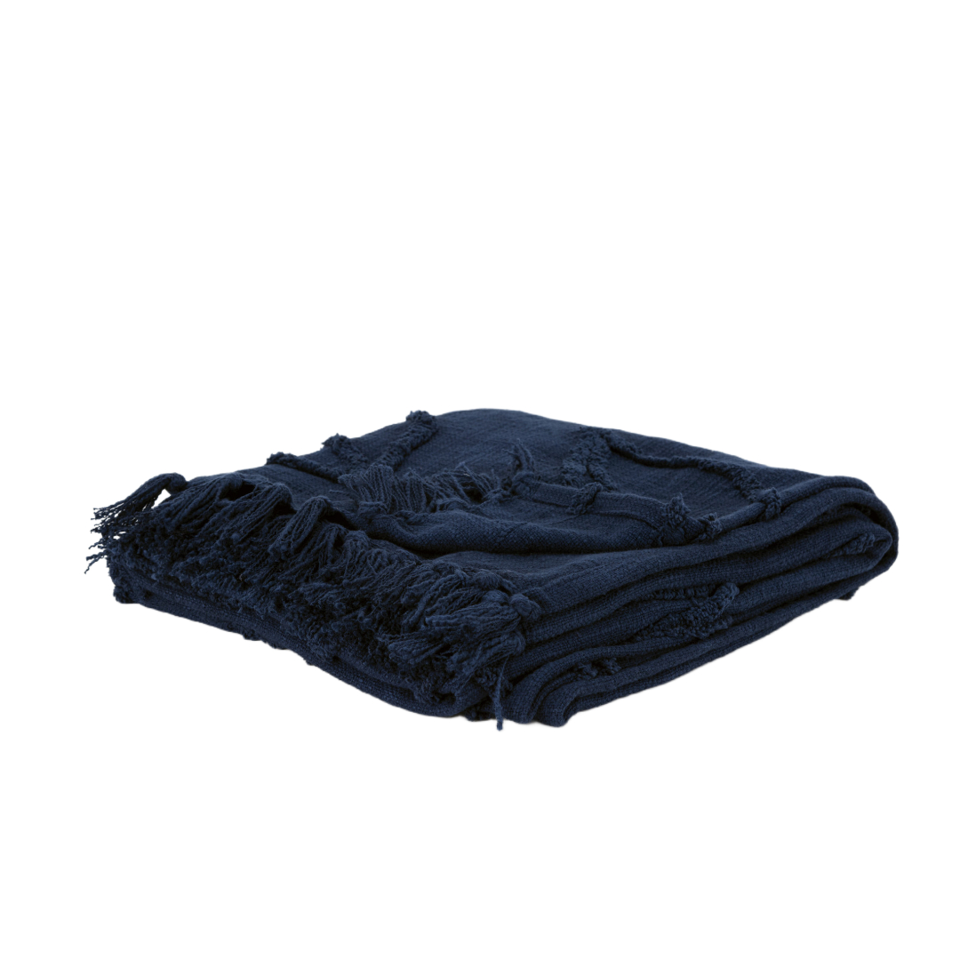 Blue Woven 100 Percent Textured Cotton Floral Throw Blanket
