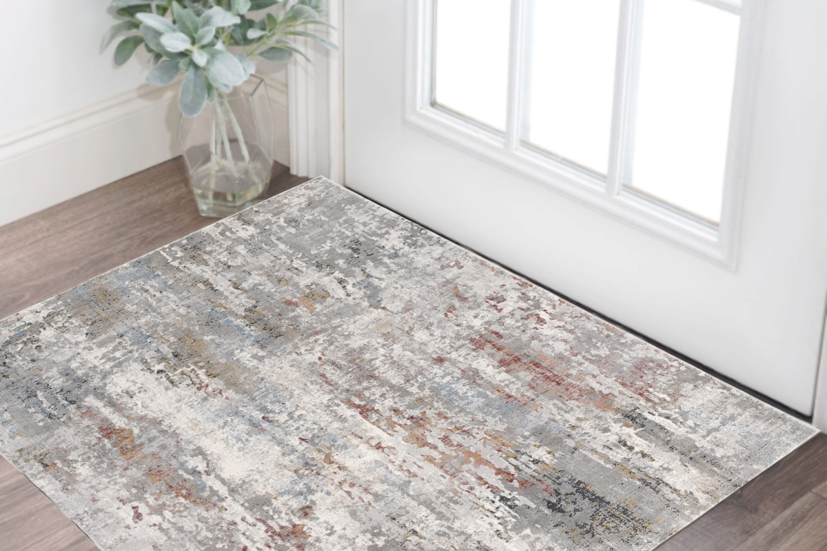 2 x 3 ft. Grey & Blue Abstract Washable Non Skid Rectangle Area Rug