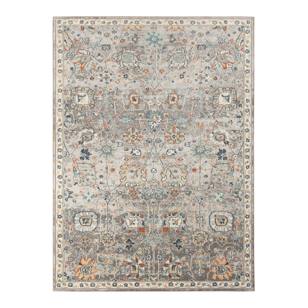 531509 5 x 7 ft. Blue & Orange Floral Stain Resistant Indoor & Outdoor Rectangle Area Rug