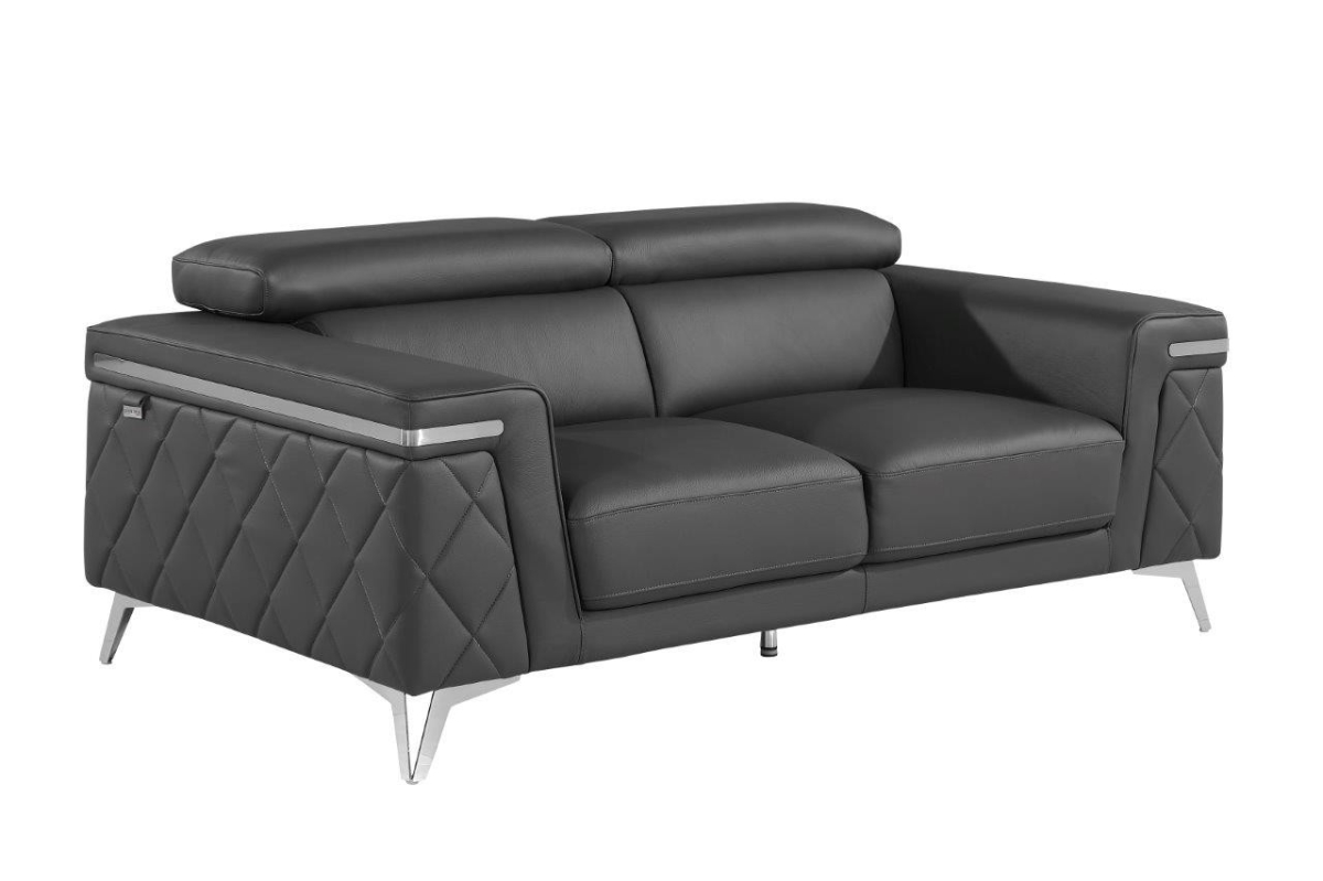 42 x 70 x 38 in. Dark Grey & Silver Metallic Leather Love Seat Sofa
