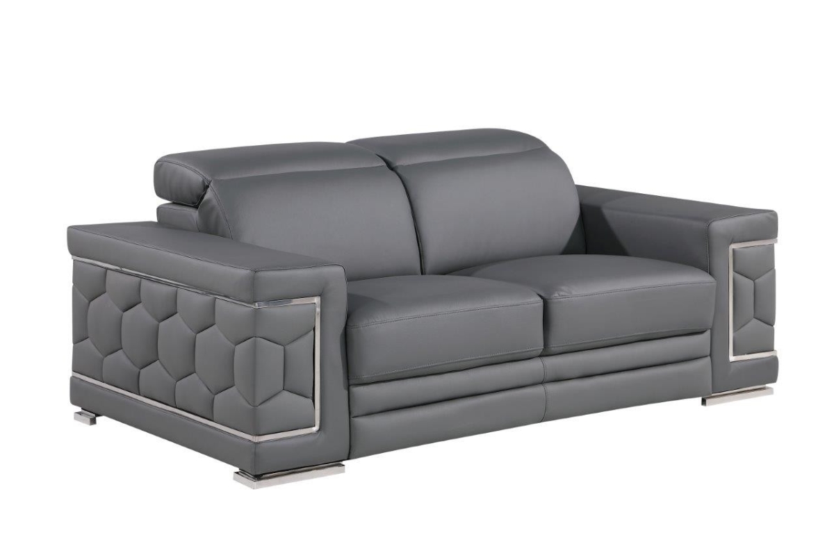 29 x 71 x 41 in. Grey & Silver Genuine Leather Love Seat Sofa