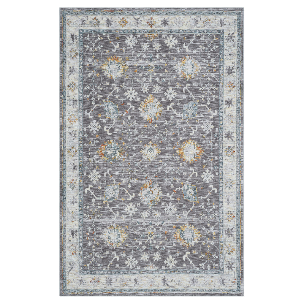 10 x 14 ft. Grey & Ivory Floral Rectangle Area Rug