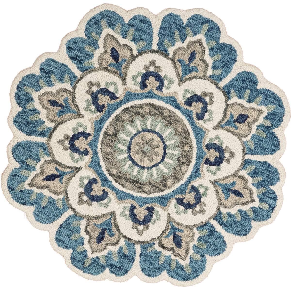 5 ft. Blue & Ivory Wool Floral Hand Tufted Round Area Rug