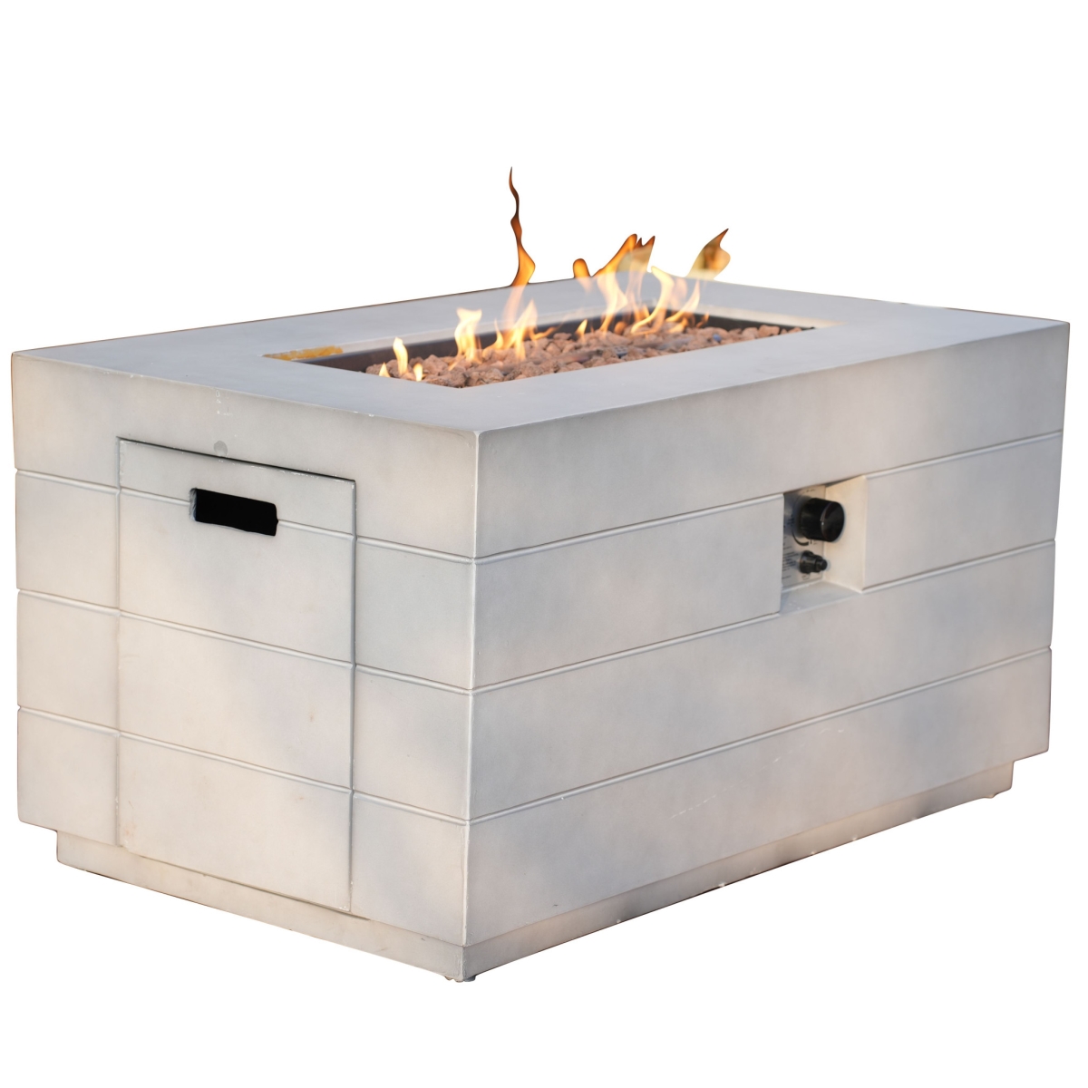 535175 24 x 28 x 43 in. Grey Aluminum Natural Gas Rectangular Fire Pit Table with Cover
