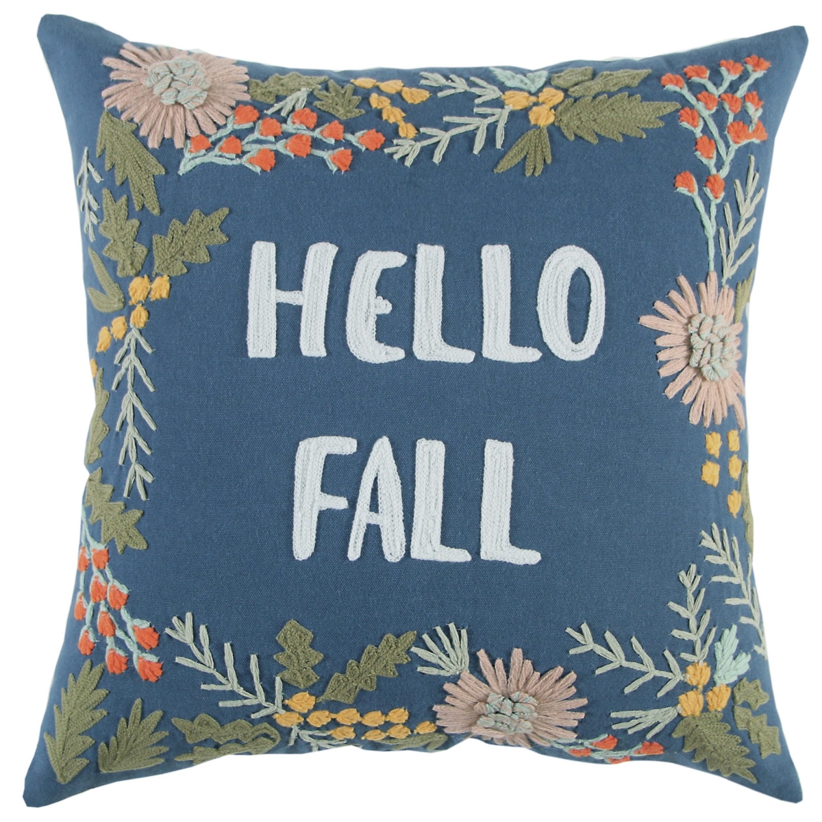 518666 18 in. Blue & Pink Thanksgiving Cotton Pillow with Embroidery Edges