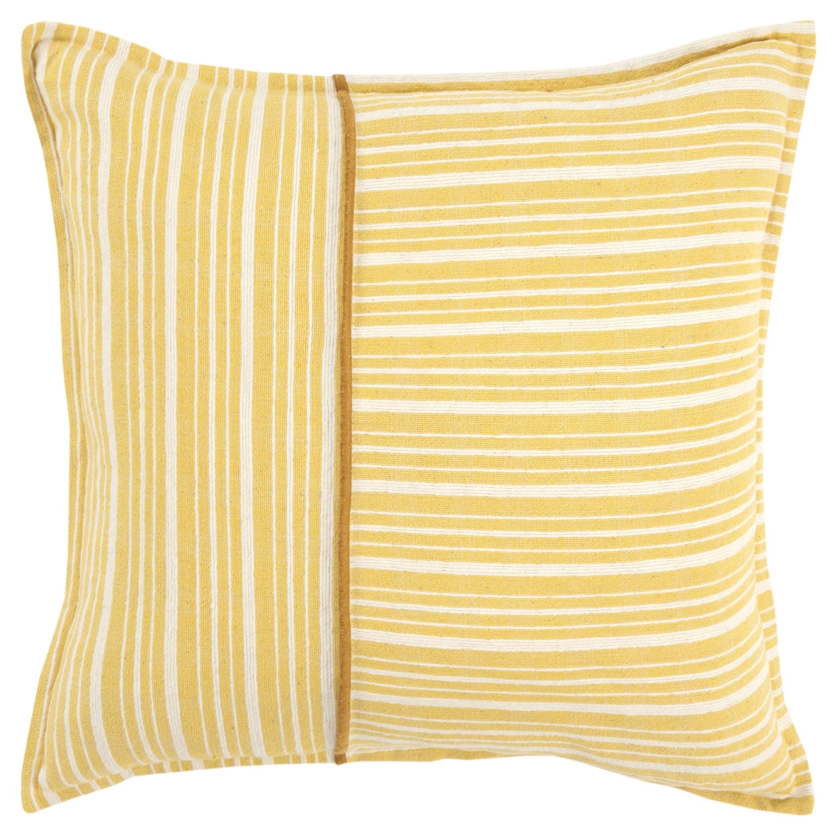 20 in. Yellow & White Cotton Pillow with Embroidery Edges