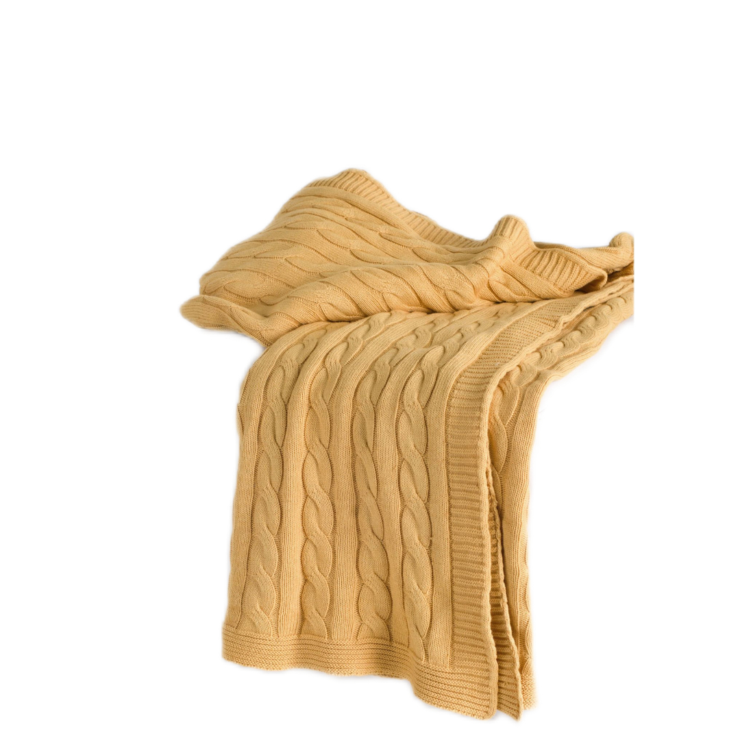 Yellow Knitted 100 Percent Cotton Throw Blanket