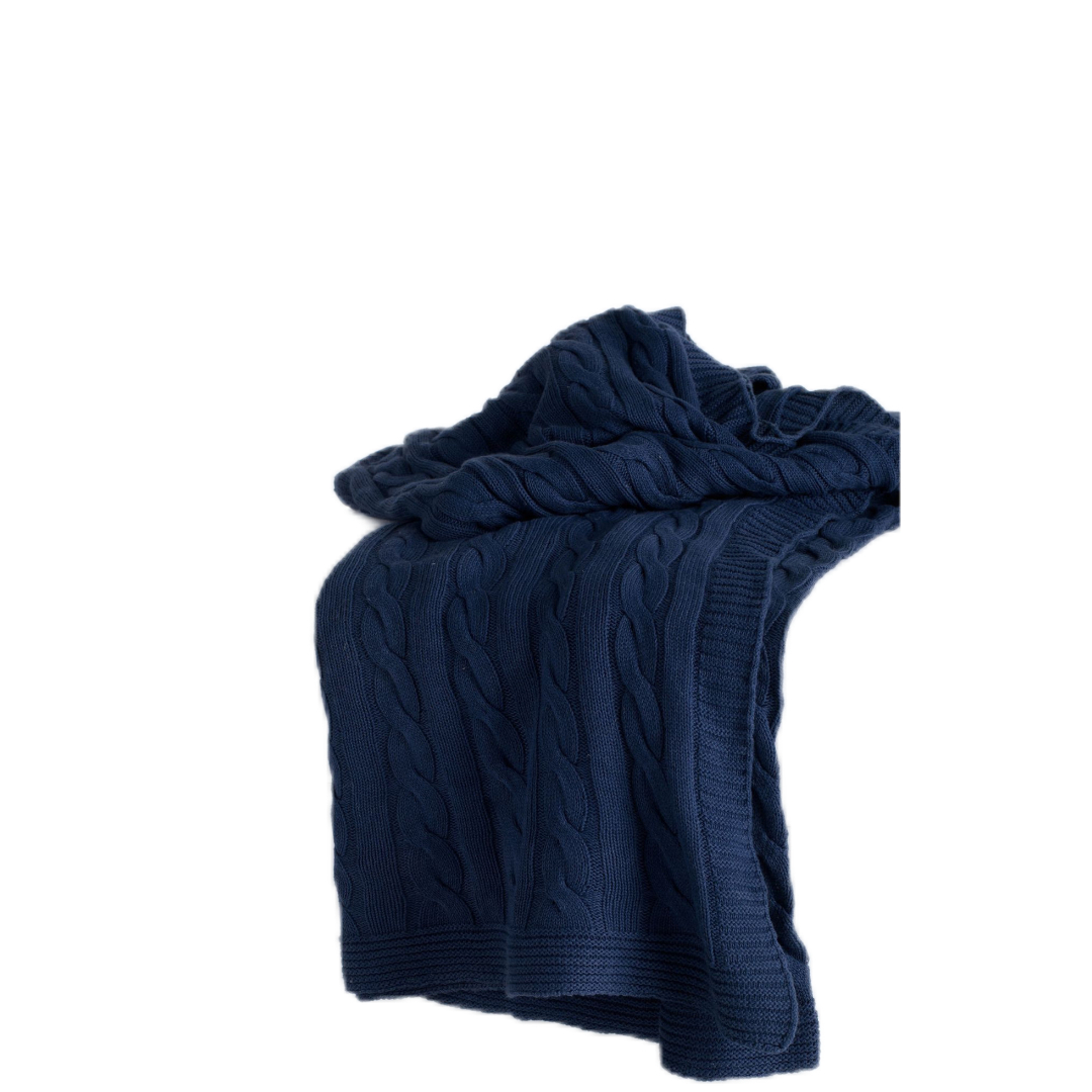 Blue Knitted 100 Percent Cotton Throw Blanket