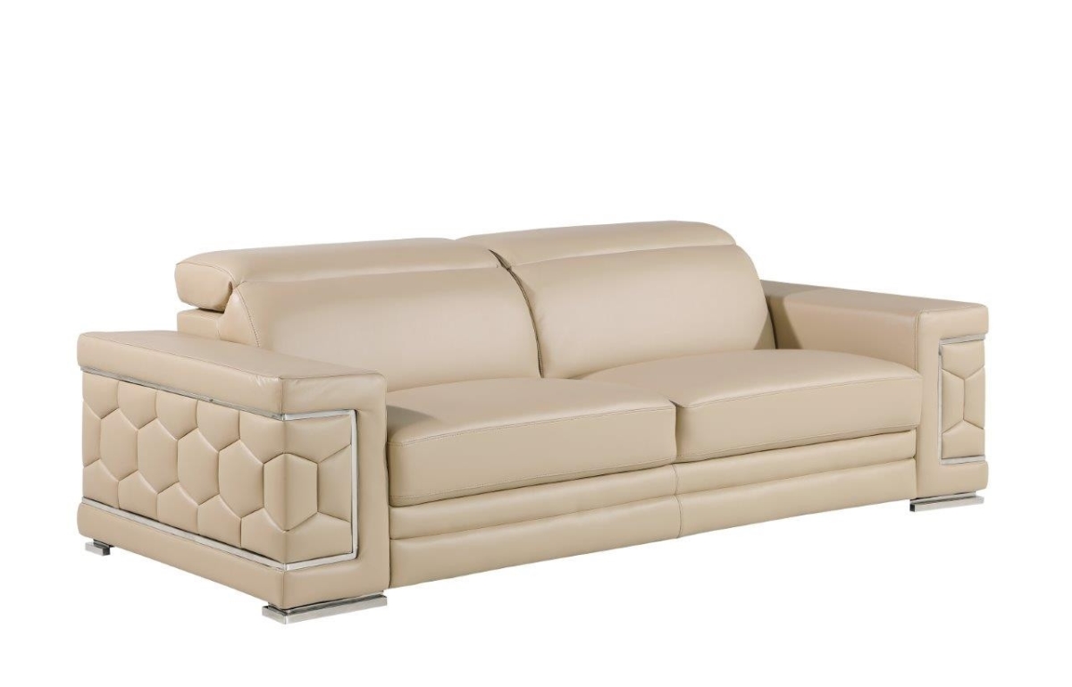 29 x 89 x 41 in. Beige & Silver Leather Sofa
