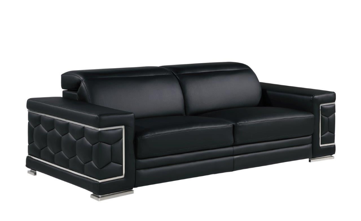 29 x 89 x 41 in. Black & Silver Leather Sofa