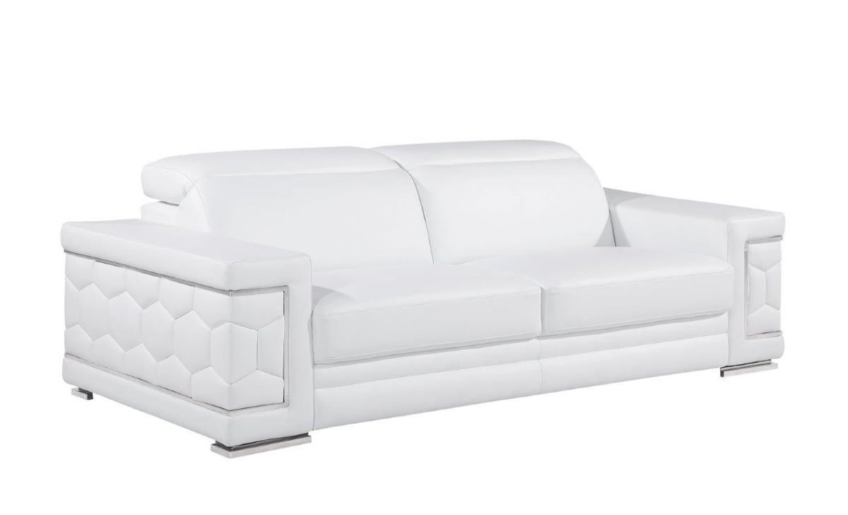 29 x 89 x 41 in. White & Silver Leather Sofa