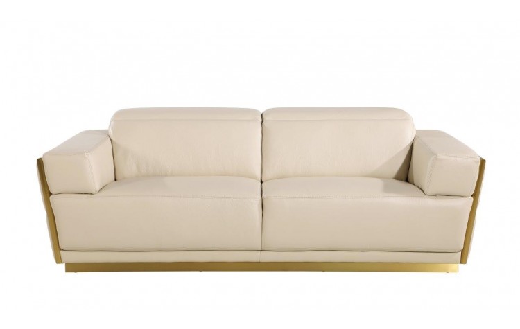 40 x 89 x 43 in. Beige & Gold Leather Sofa