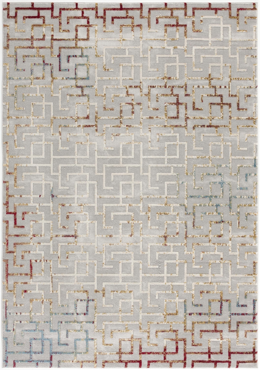 524983 2 x 3 ft. Geometric Washable Non Skid Rectangle Area Rug, Gray & Ivory